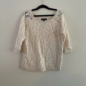 Style & Co. Lace, Cream Floral Sweater, Size Petite Medium